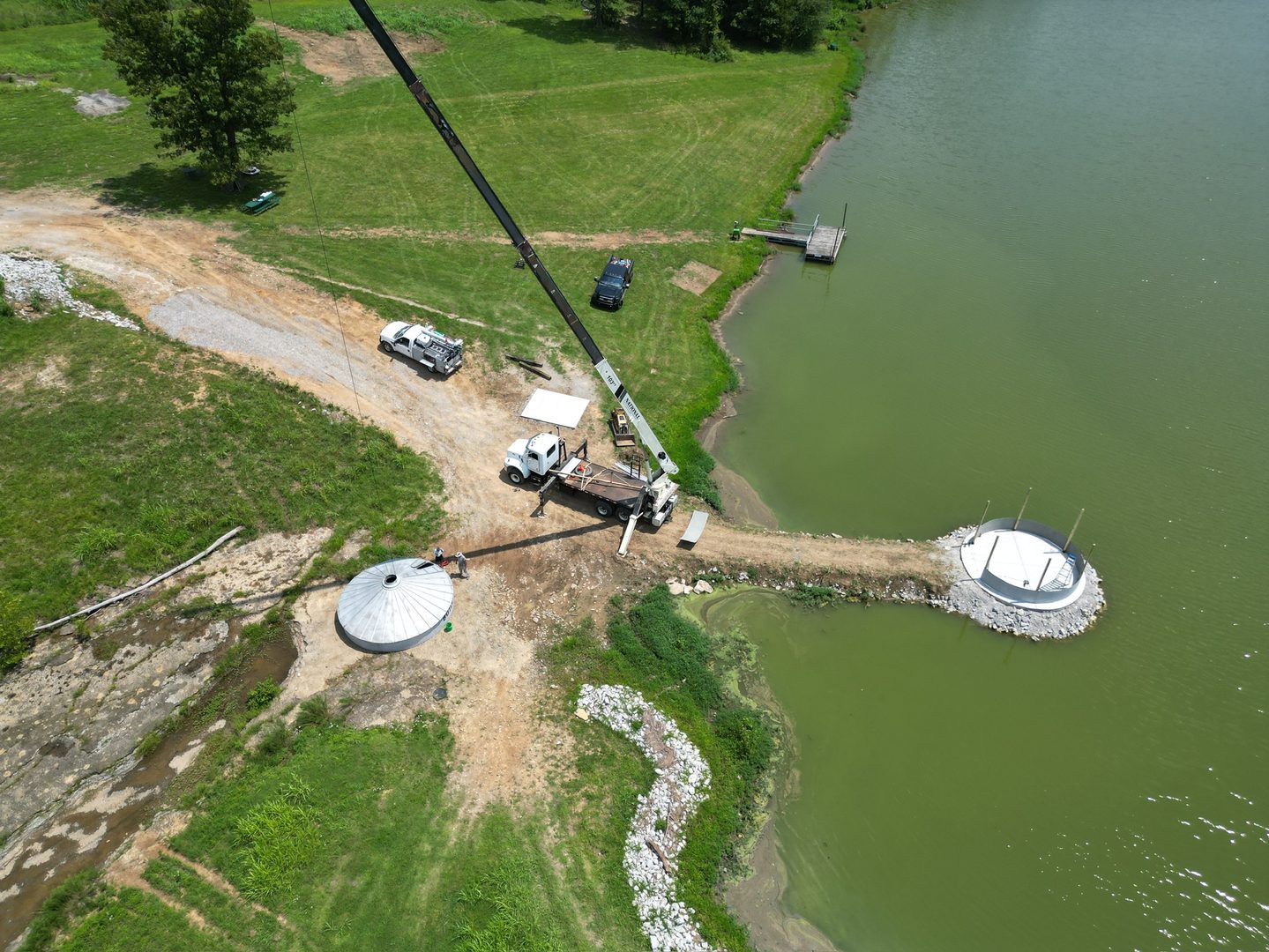 Aerial view across the Tuckaway Lake property