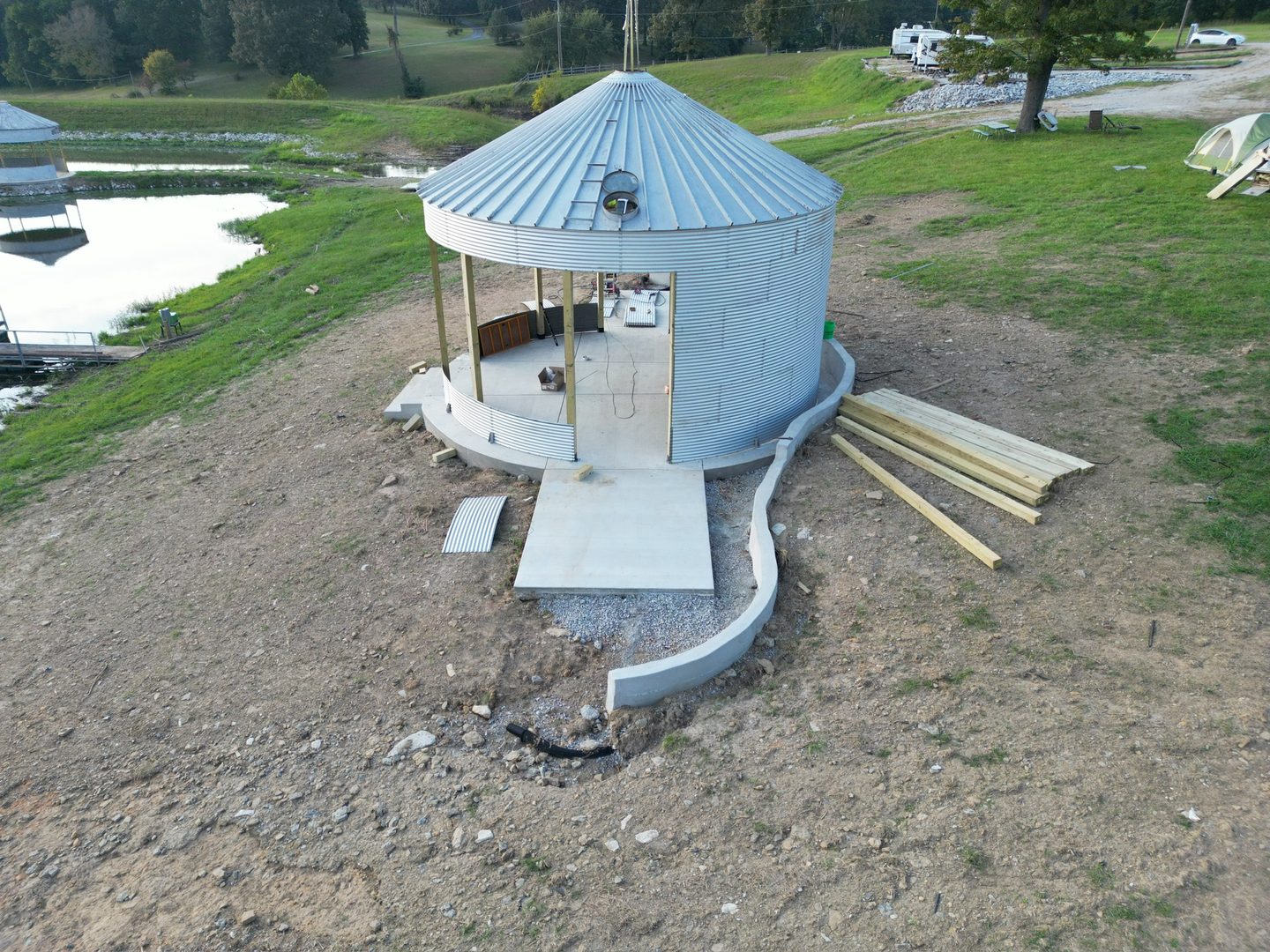 Aerial view of the grain-bin gazebo